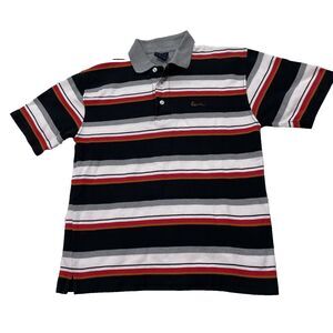KARL KANI GOLD Polo Shirt Teen L (16-18) Black Red White Gold Multi Stripe 38"